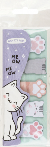 Закладки-разделители бумажные с липким краем Meshu 16×45 мм, 20 л.×5 блоков, Meow Paw