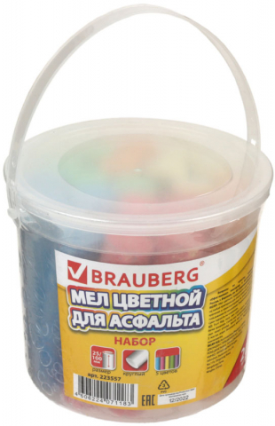 Мелки асфальтовые цветные Brauberg, 20 шт., 5 цв., круглые