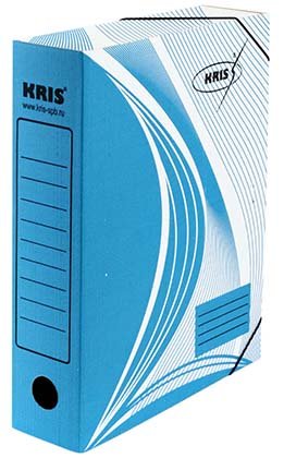 Папка архивная из картона на резинке Kris, А4 (325*250 мм), корешок 75 мм, синяя