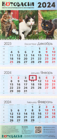 Календарь настенный трехрядный на 2024 год «Котовасия» 29,5×72 см, «Хранители Котовасии»