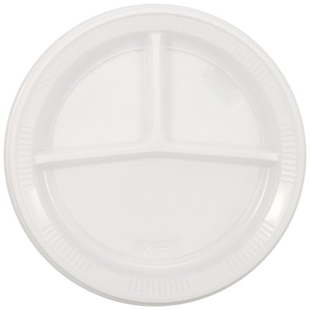Тарелка одноразовая пластиковая, трехсекцонная, диаметр 21 см, белая