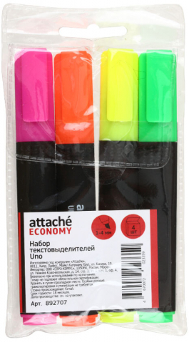 Набор маркеров-текстовыделителей Attache Economy Uno, 4 цвета