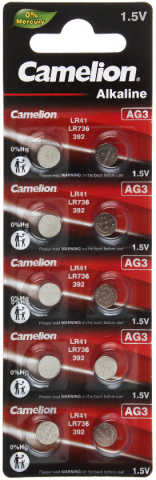 Батарейки щелочные дисковые Camelion Alkaline, AG3, LR41, 1.5V, 10 шт. Батарейки щелочные дисковые Camelion Alkaline, AG3, LR41, 1.5V, 10 шт.