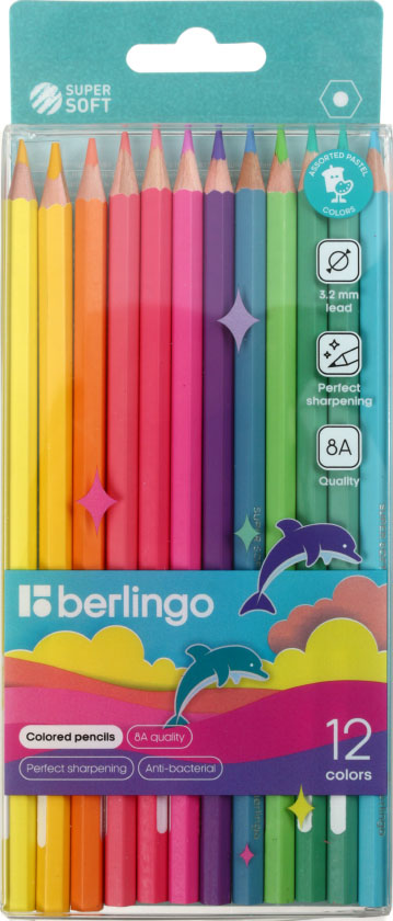 Карандаши цветные Berlingo Super Soft, 12 цветов, длина 175 мм, Pastel