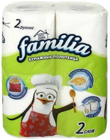 Полотенца бумажные Familia, 2 рулона, ширина 227 мм, «Радуга», белые