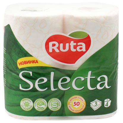 Бумага туалетная Ruta Selecta, 4 рулонов, ширина 95 мм, белая