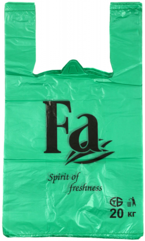 Пакет-майка «Деодекс» (упаковка), 30+15*55 см, 15 мкм, 100 шт., с логотипом Fa, зеленый Пакет-майка «Деодекс» (упаковка), 30+15*55 см, 15 мкм, 100 шт., с логотипом Fa, зеленый