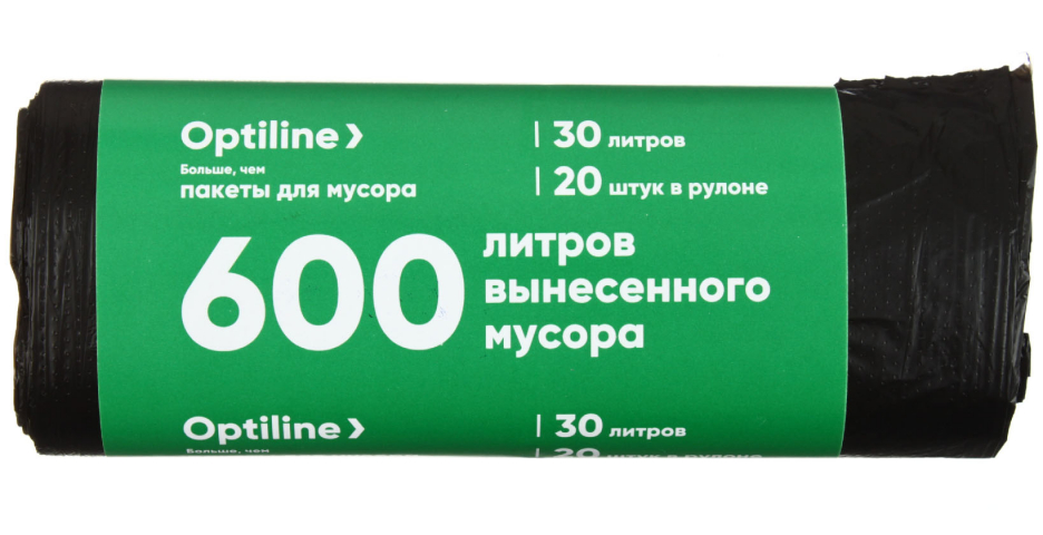 Пакеты для мусора Optiline (ПНД) 30 л, 20 шт., черные