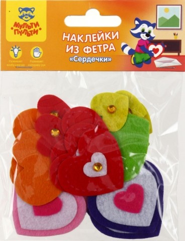 Наклейки из фетра «Мульти-Пульти», 15 шт., «Сердечки» Наклейки из фетра «Мульти-Пульти», 15 шт., «Сердечки»