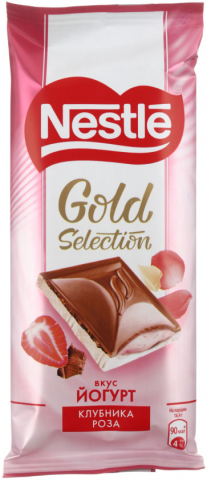 Шоколад Nestle, 82 г, молочный и белый с клубникой, розой, йогуртом
