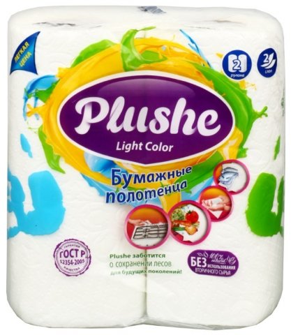 Полотенца бумажные Plushe Light Color (в рулоне), 2 рулона, ширина 200 мм, белые