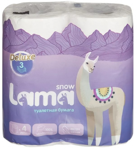Бумага туалетная Deluxe Lama, 4 рулона, ширина 90 мм, белая Бумага туалетная Deluxe Lama, 4 рулона, ширина 90 мм, белая