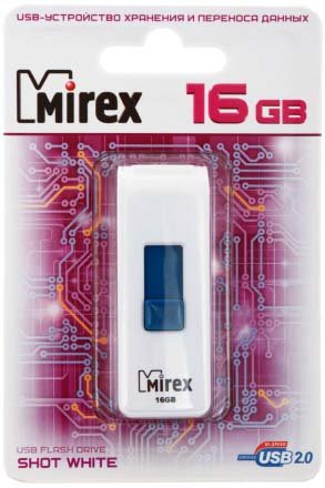 Флэш-накопитель Mirex Shot, 16Gb, корпус бело-синий