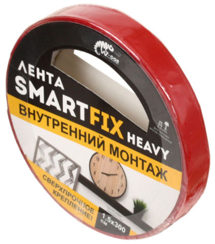 Лента клейкая монтажная сверхсильная W-con SmartFix Heavy, 1,5 см *300 см, прозрачная