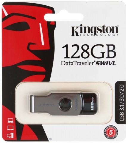 Флэш-накопитель Kingston DataTraveler Swivl (USB3.0), 128Gb, корпус черный