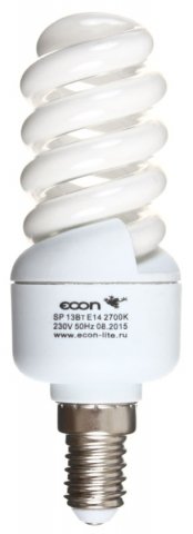 Лампа энергосберегающая Econ , 13Вт, 230-240V, 2700К (теплый свет), цоколь E14