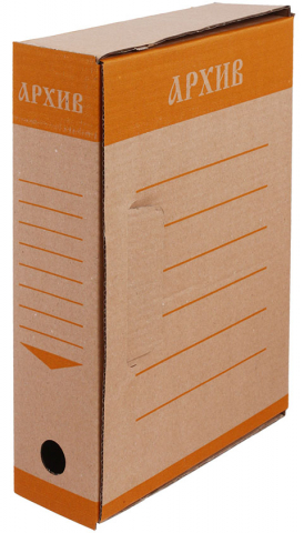 Короб архивный из гофрокартона «ЭКО», корешок 80 мм, 327*80*240 мм, бурый с оранжевым