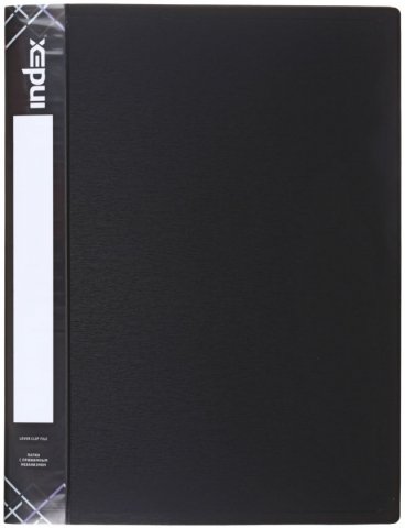 Папка пластиковая с боковым зажимом и карманом Index Satin, толщина пластика 0,6 мм, черная