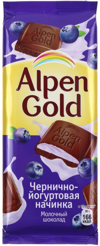 Шоколад Alpen Gold, 90 г, «Черника с йогуртом», молочный шоколад