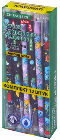 Ручка гелевая Brauberg Kids «Пиши-Стирай», Among Cats, корпус ассорти, стержень синий Ручка гелевая Brauberg Kids «Пиши-Стирай», Among Cats, корпус ассорти, стержень синий