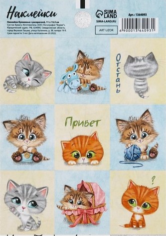 Наклейки с раскраской на обороте «Котята», 11*16 см