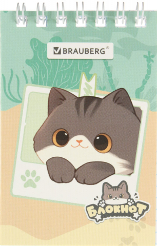 Блокнот на гребне Brauberg А7, 75*105 мм, 40 л., клетка, «Милые коты»