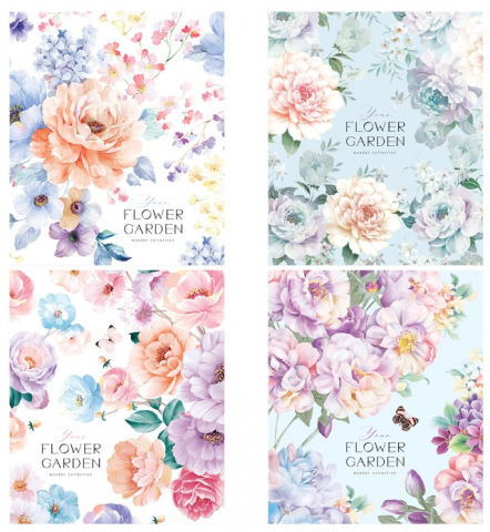 Тетрадь общая А5, 80 л. на скобе «Цветы. Flower Garden», 163*205 мм, клетка, ассорти Тетрадь общая А5, 80 л. на скобе «Цветы. Flower Garden», 163*205 мм, клетка, ассорти