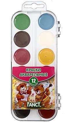Акварель медовая Fancy, 12 цветов, в пластиковой коробке, без кисти