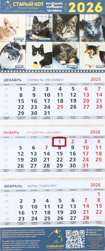 «Календарь хорошего человека» на 2026 год (квартальный настенный трехрядный), 29,5*72 см (благотворительный) «Календарь хорошего человека» на 2026 год (квартальный настенный трехрядный), 29,5*72 см (благотворительный)
