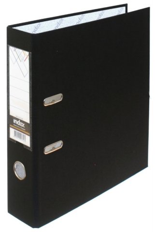 Папка-регистратор Index с односторонним ПВХ-покрытием, корешок 70 мм, черный