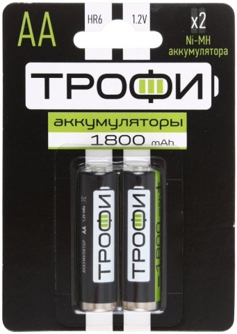 Аккумулятор «Трофи» , AА, HR6, 1.2V, 1800 mAh (2 шт. в упаковке)