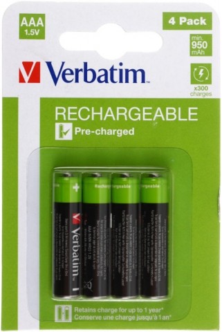 Аккумулятор Verbatim, AAA, 1.2V, 950 mAh, (4 шт. упаковке)