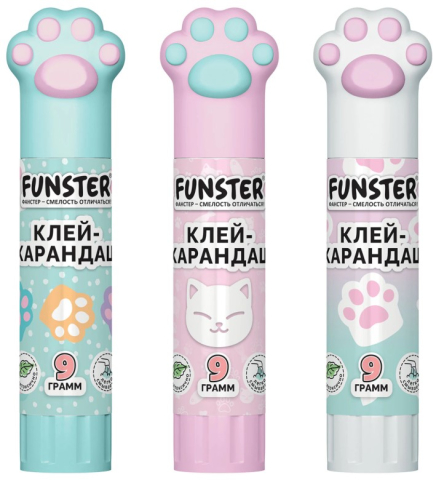 Клей-карандаш Funster, 9 г, «Кошачьи лапки», ассорти Клей-карандаш Funster, 9 г, «Кошачьи лапки», ассорти