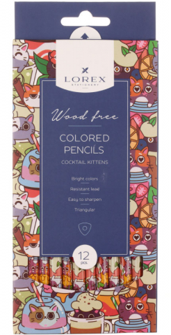 Карандаши цветные Lorex Wood Free Cocktail Kittens, 12 цветов, длина 175 мм Карандаши цветные Lorex Wood Free Cocktail Kittens, 12 цветов, длина 175 мм