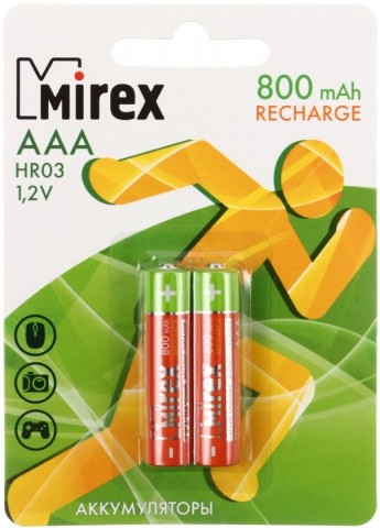 Аккумулятор Mirex, AAA, 1.2V, 800 mAh (2 шт.в упаковке)
