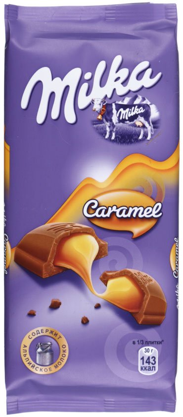 Шоколад Milka, 90 г, молочный шоколад с карамельной начинкой