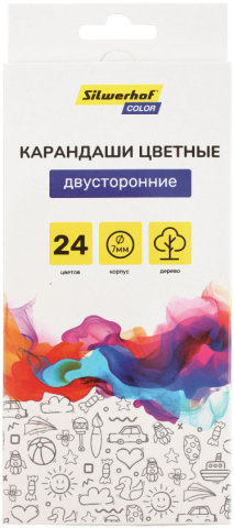 Карандаши цветные двусторонние Silwerhof Color, 24 цвета, 12 шт., длина 175 мм Карандаши цветные двусторонние Silwerhof Color, 24 цвета, 12 шт., длина 175 мм