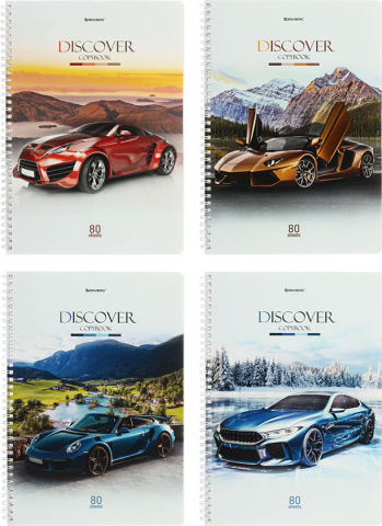 Тетрадь общая А4, 80 л. на гребне Discover, 205*295 мм, клетка, ассорти