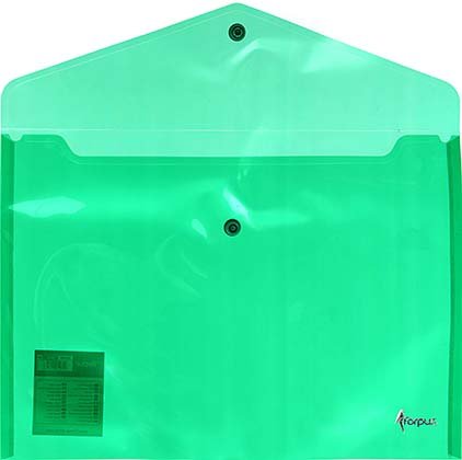 Папка-конверт пластиковая на кнопке Forpus, толщина пластика 0,16 мм, прозрачная зеленая