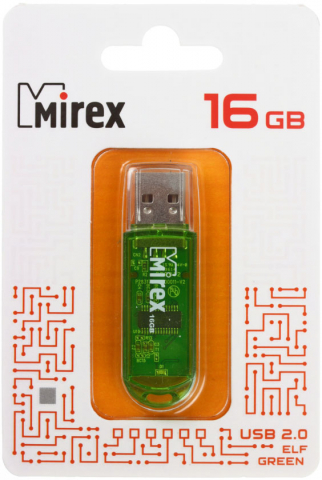 Флэш-накопитель Mirex Elf, 16Gb, USB 2.0, корпус прозрачно-зеленый