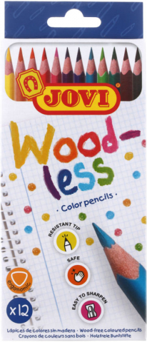 Карандаши цветные Jovi Wood-Less, 12 цветов, длина 175 мм