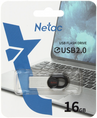 Флеш-накопитель Netac UM2 (2.0), 16 Gb, корпус серебристый с черным