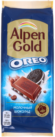 Шоколад Alpen Gold 90 г, Oreo, молочный шоколад с кусочками печенья