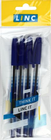 Набор шариковых ручек одноразовых Linc Offix, 4 шт., корпус прозрачный, стержень синий