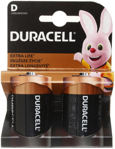 Батарейка щелочная Duracell Extra Life, D, LR20, 1.5V, 2 шт.