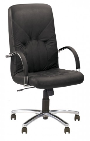 Кресло офисное Manager Steel Сhrome (Comfort), обивка - черная кожа, SP-A