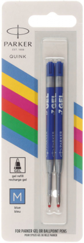 Набор стержней гелевых для шариковых автоматических ручек Parker Gel Ball Point 2 шт., тип А1, 98 мм, пулевидные, М, синие Набор стержней гелевых для шариковых автоматических ручек Parker Gel Ball Point 2 шт., тип А1, 98 мм, пулевидные, М, синие