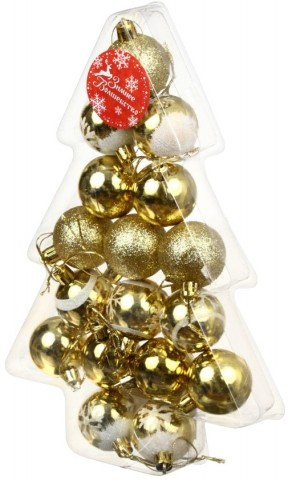 Набор шаров новогодних в елочке (пластик), диаметр 4 см, 17 шт., золото