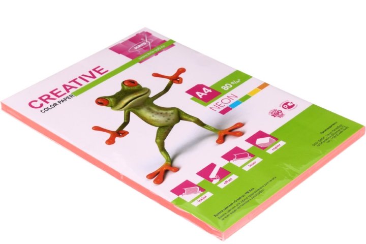 Бумага офисная цветная Kris Creative Neon А4 (210×297 мм), 80 г/м², 100 л., неон, розовая