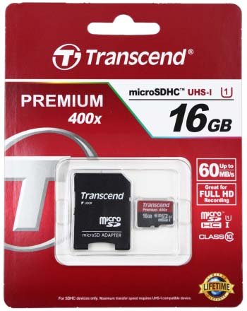 Карта памяти micro SDHC Transcend, micro SDHC, class 10, 16 Gb + переходник на SD